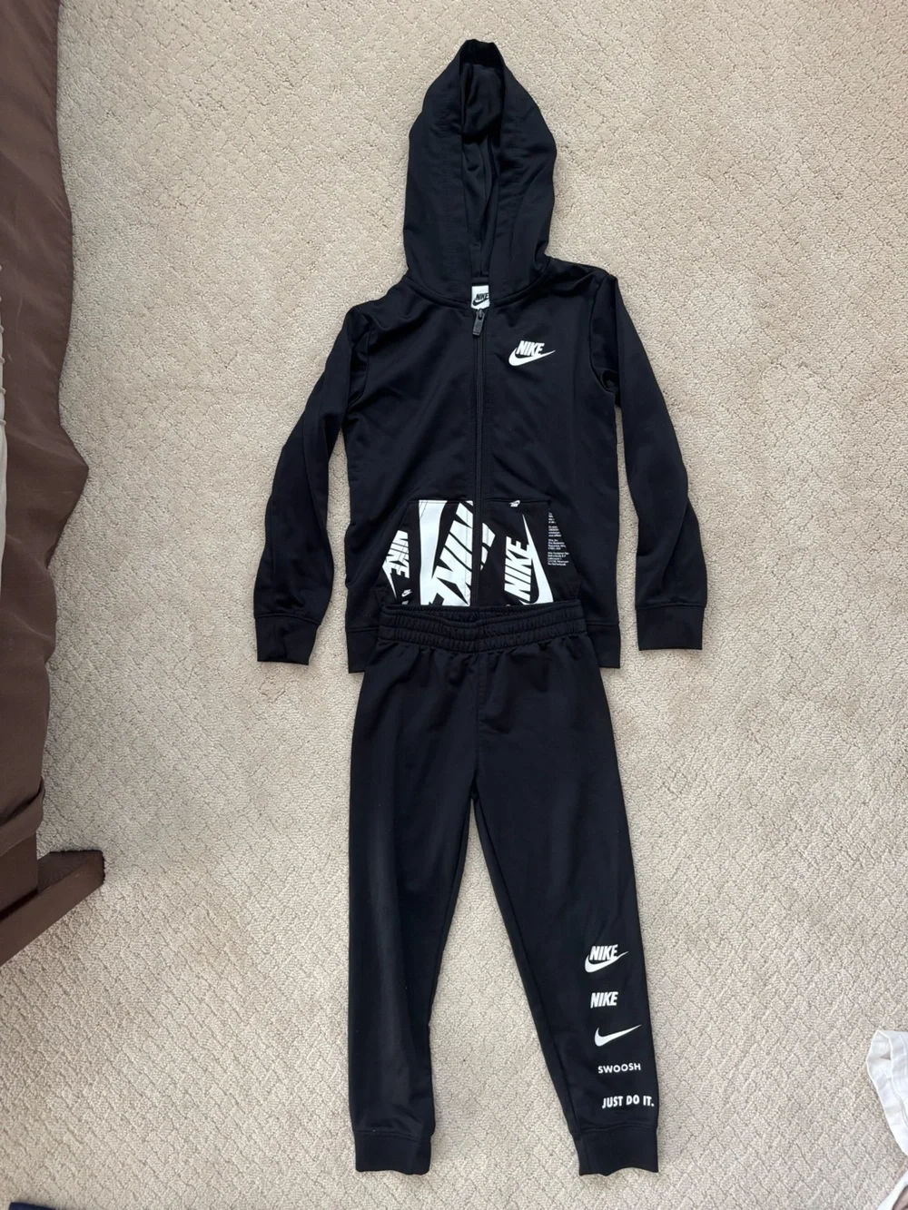 Nike Black Boys Jacket and Pants with White Logo Panels